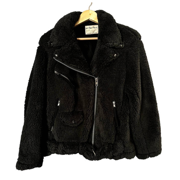 We The Free by Free People Teddy Moto Jacket - Black - Size Small Women’s NWT
